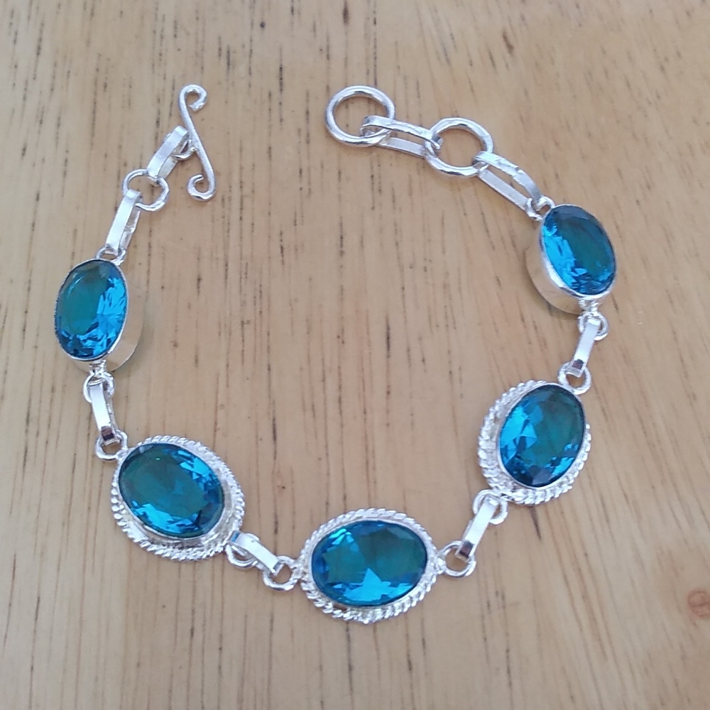 Blue Topaz Color Sterling Silver Bracelet